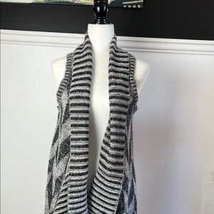 Black and White Striped Handkerchief Duster Knit Long Vest Cardigan
